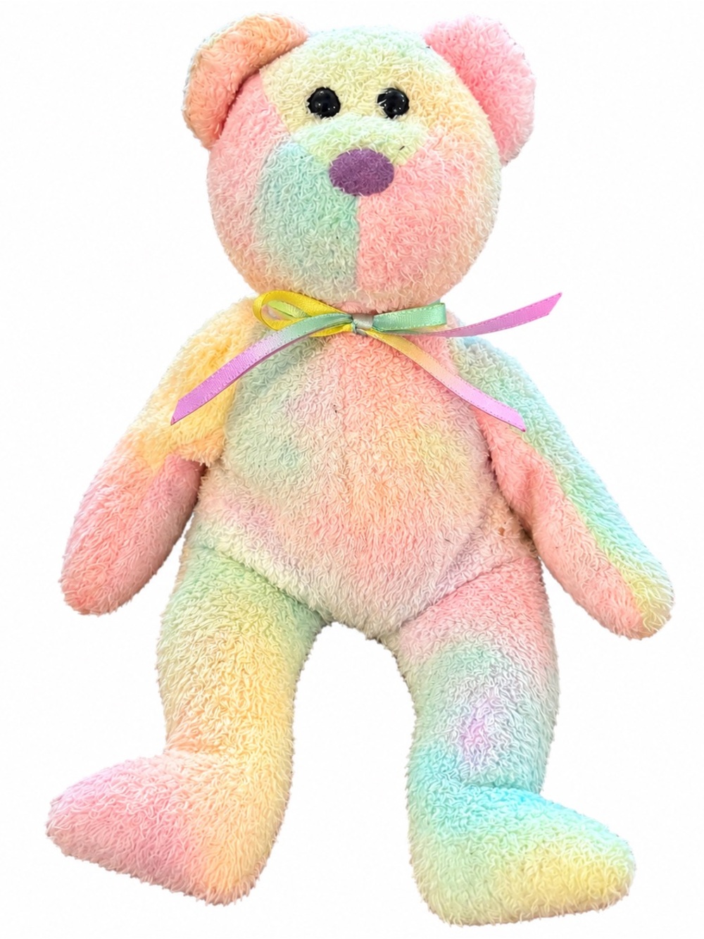 Vintage 1999 Ty Beanie Baby Groovy Bear Pastel Rainbow Tie Dye Plush 8”